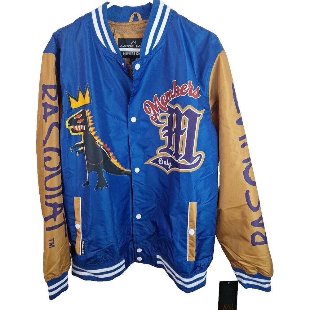 Jean Michel Basquiat X Members Only Mona Lisa Mens L Varsity Bomber Jacket Blue